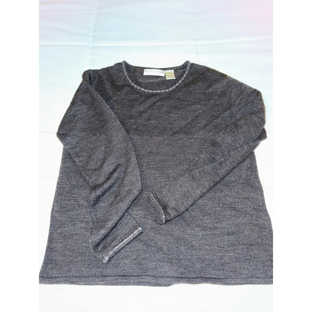 Stephanie Rogers Womens Gray Knit Long Sleeve Crew Neck Sweater Size Small